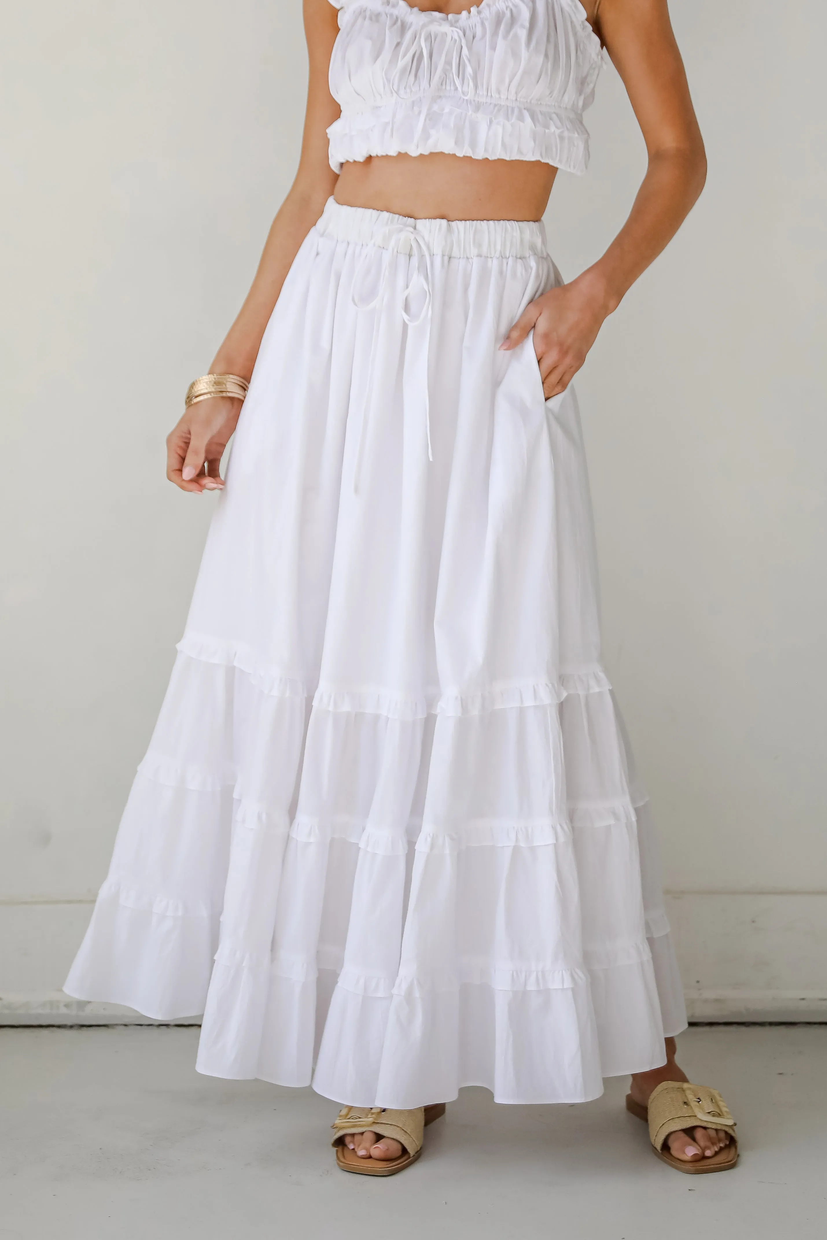 Oh-So-Darling White Ruffle Maxi Skirt