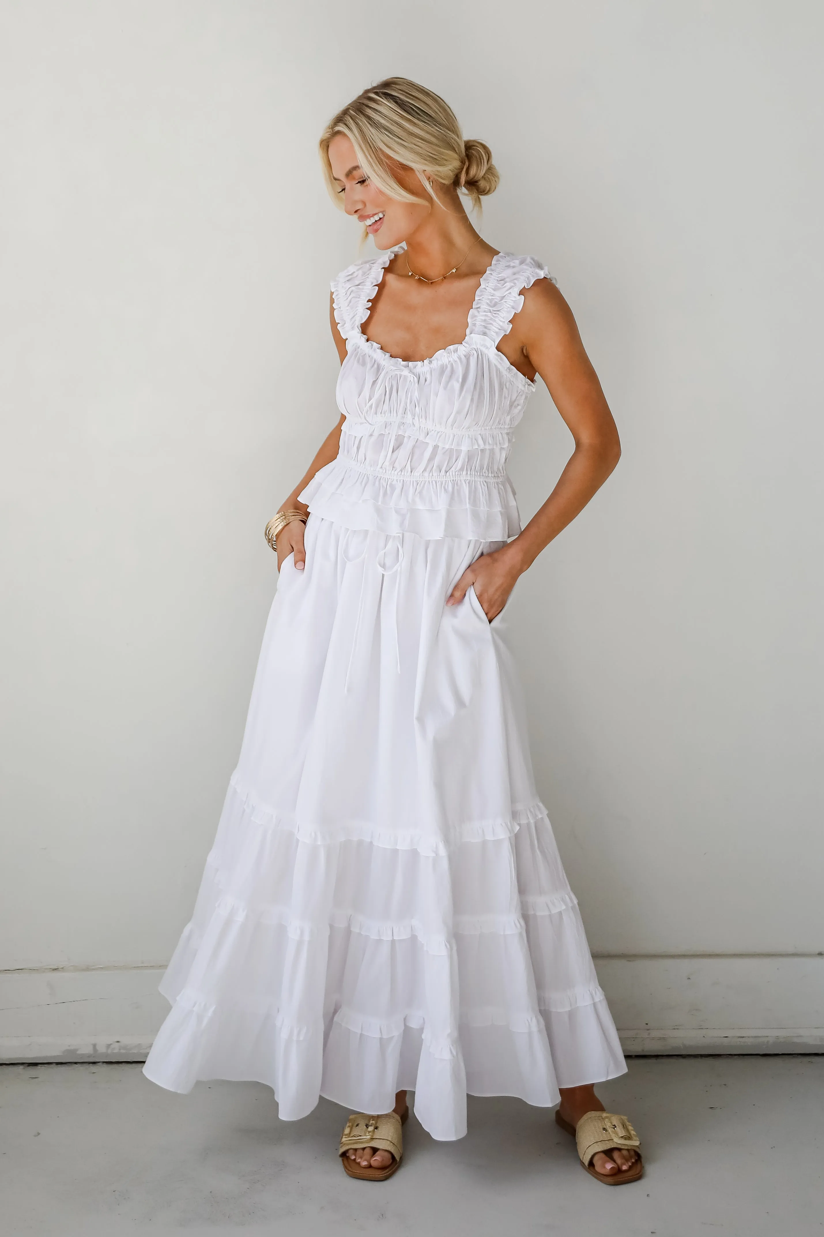 Oh-So-Darling White Ruffle Maxi Skirt