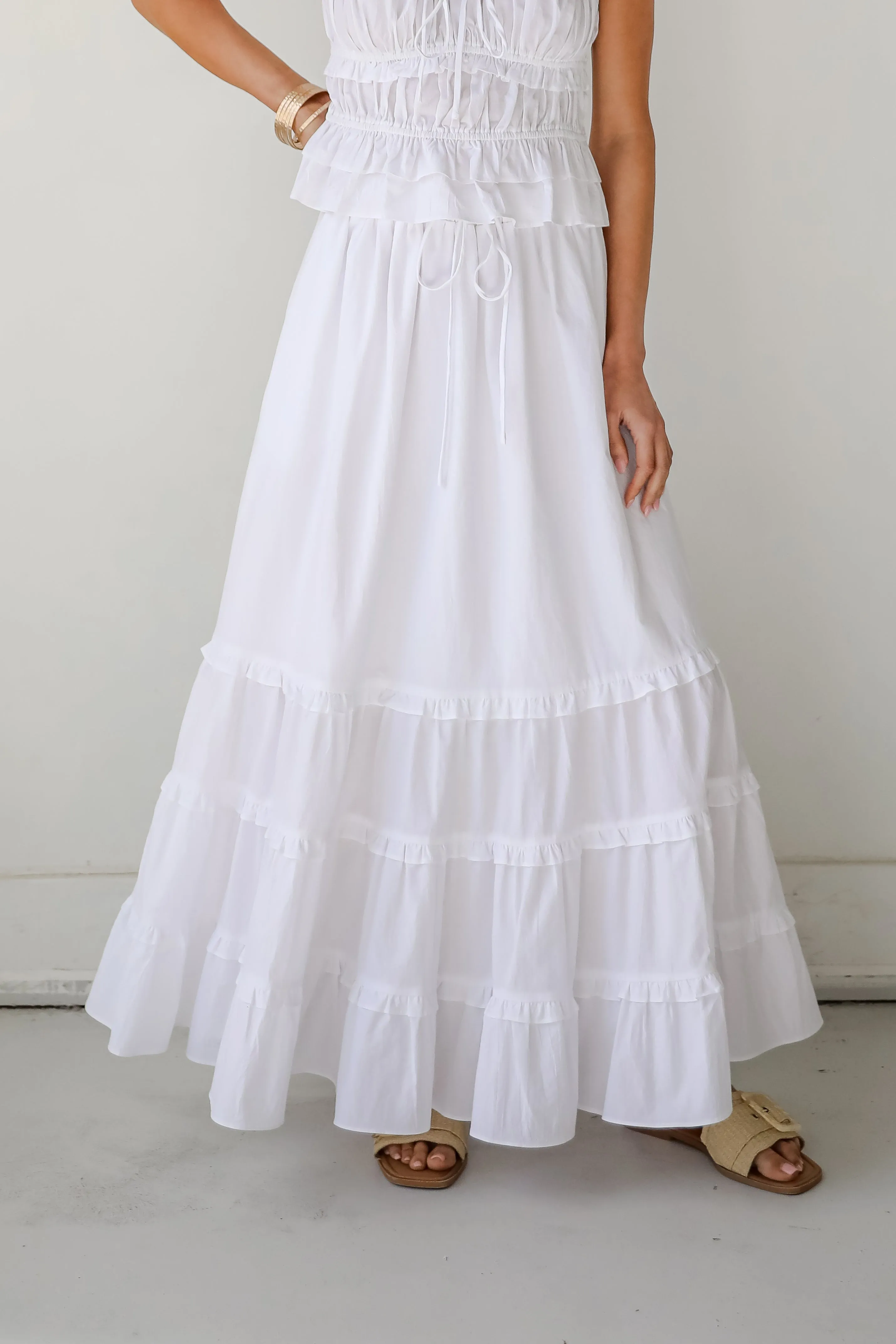 Oh-So-Darling White Ruffle Maxi Skirt