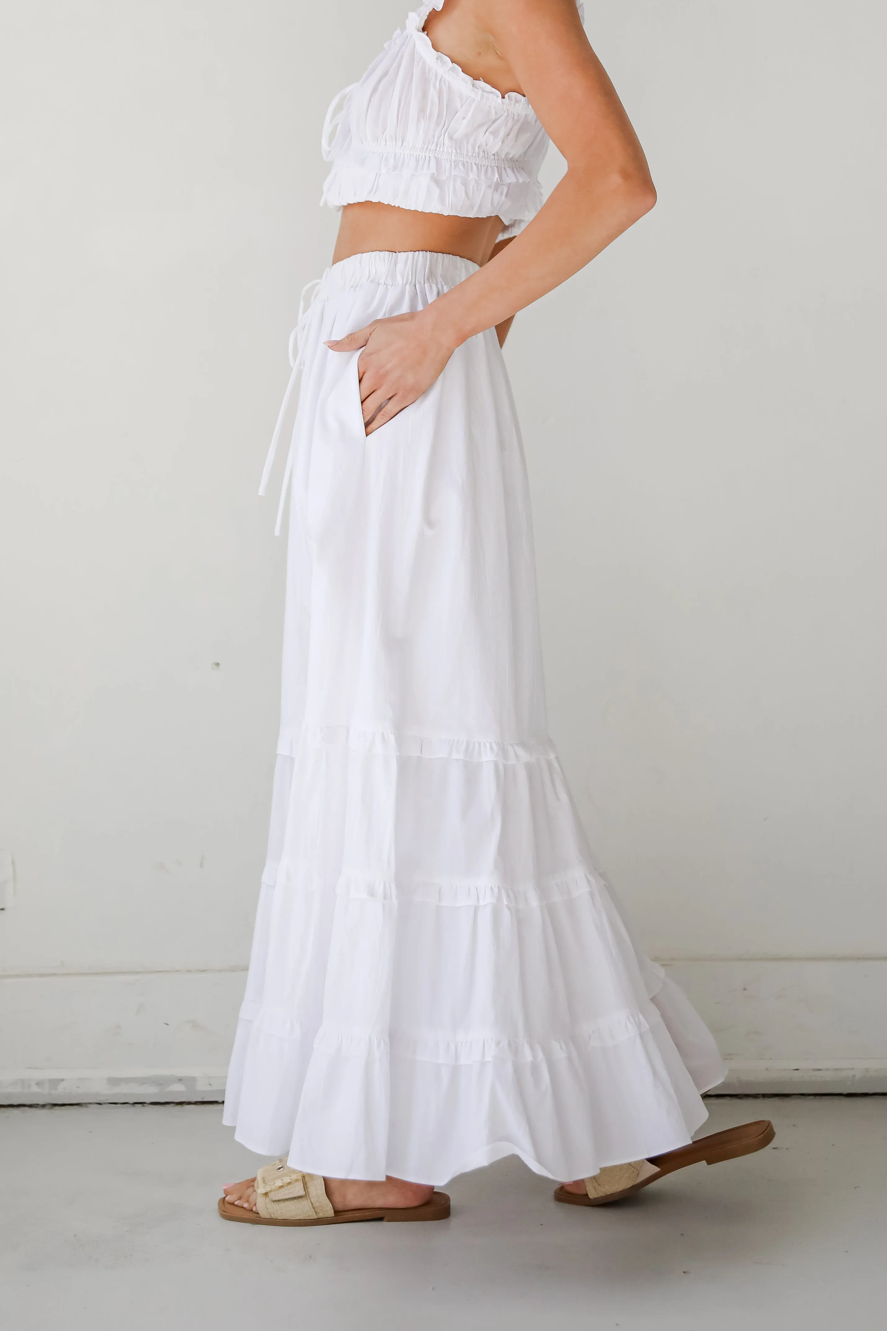 Oh-So-Darling White Ruffle Maxi Skirt