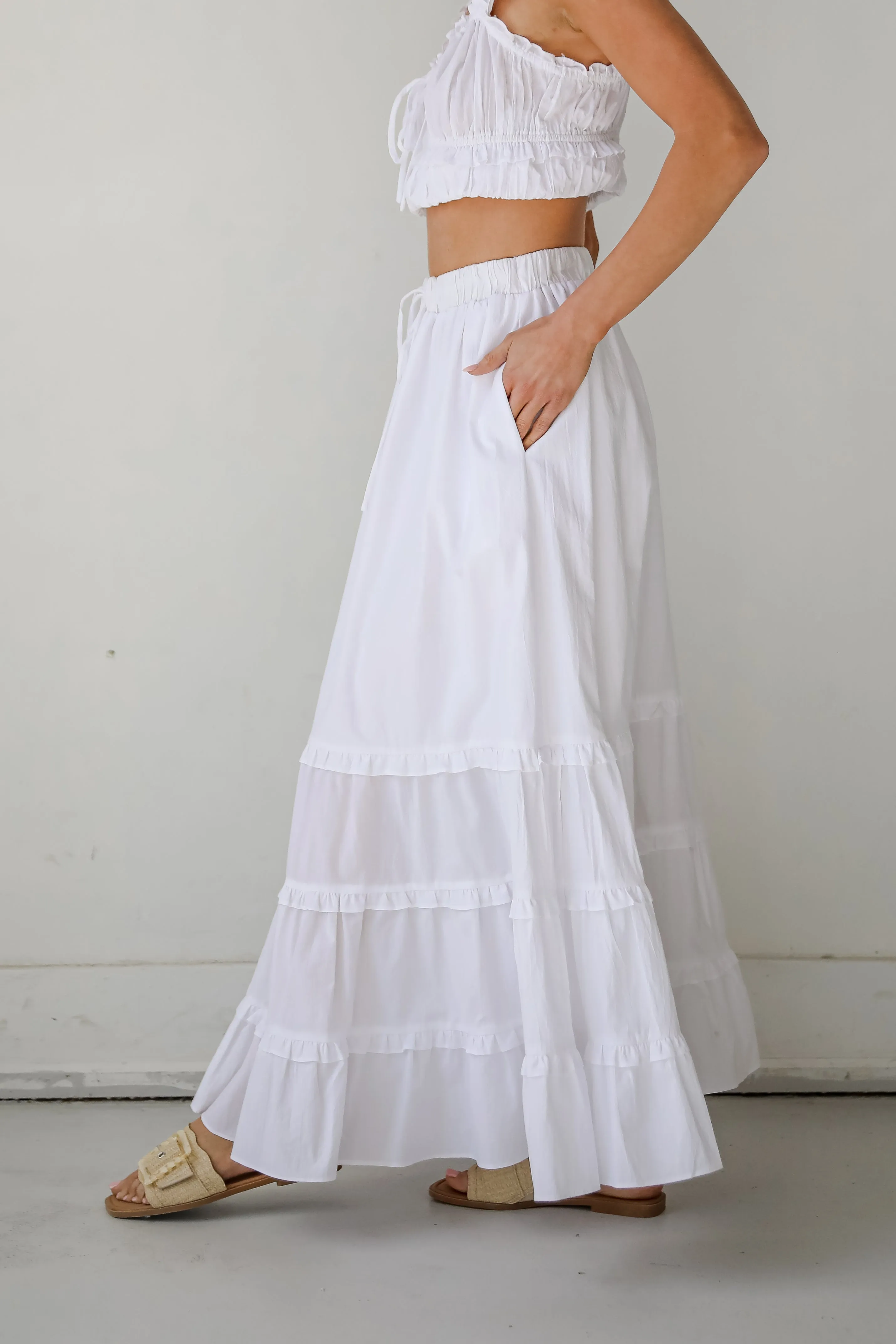 Oh-So-Darling White Ruffle Maxi Skirt