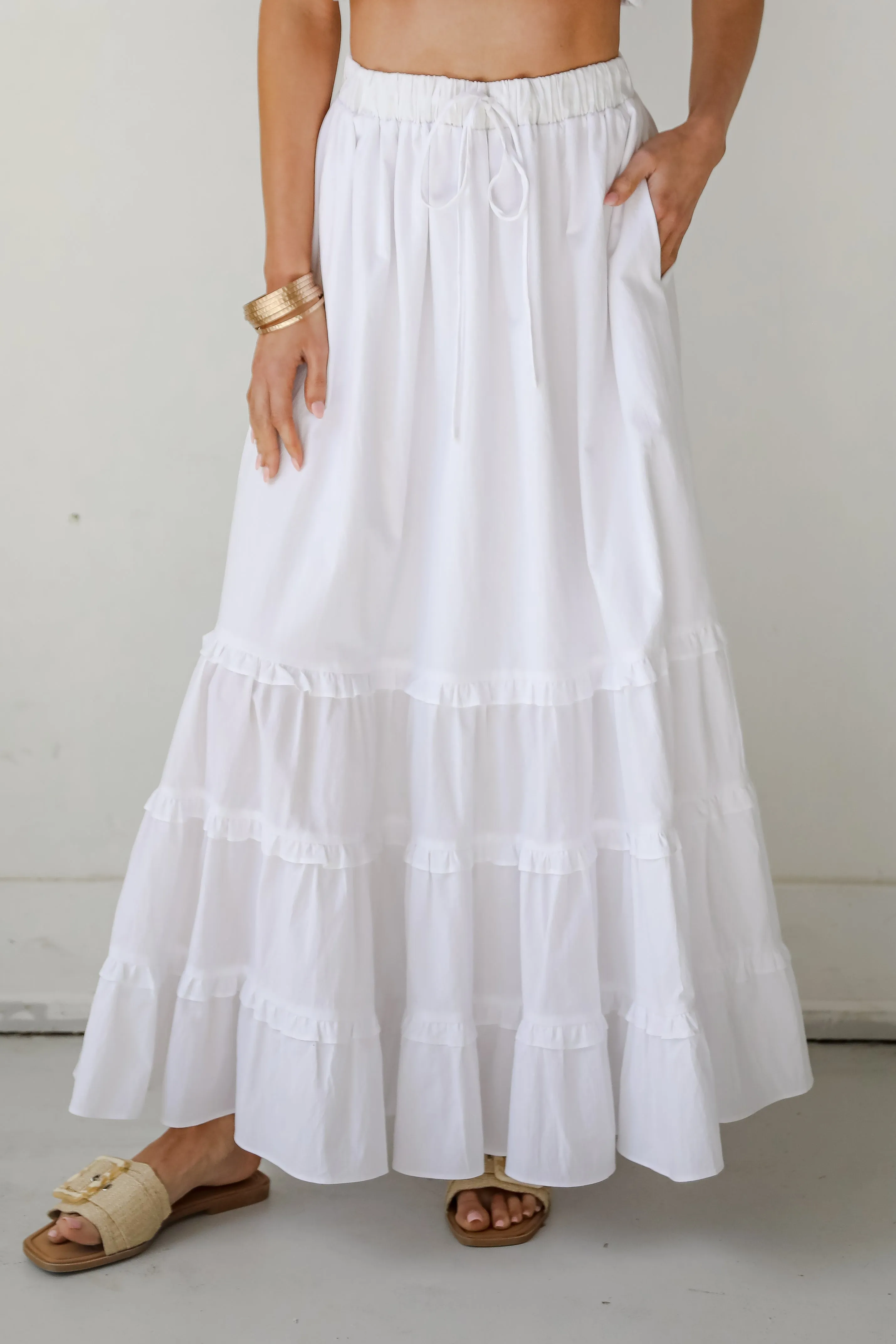 Oh-So-Darling White Ruffle Maxi Skirt