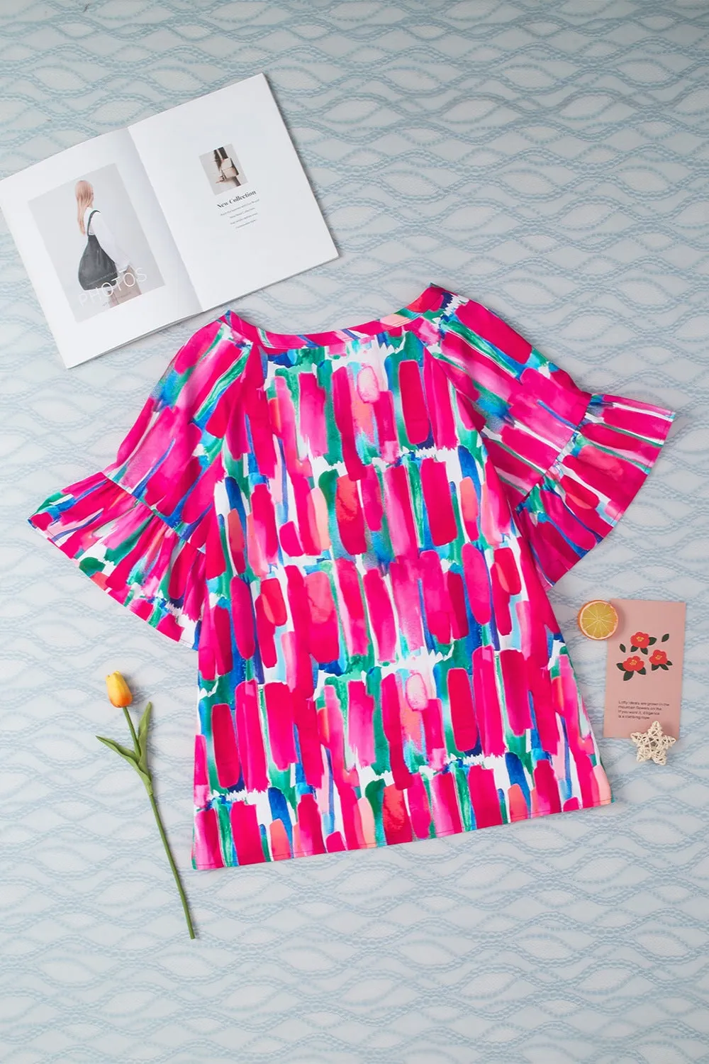 Opal Printed Notched Half Sleeve Blouse
