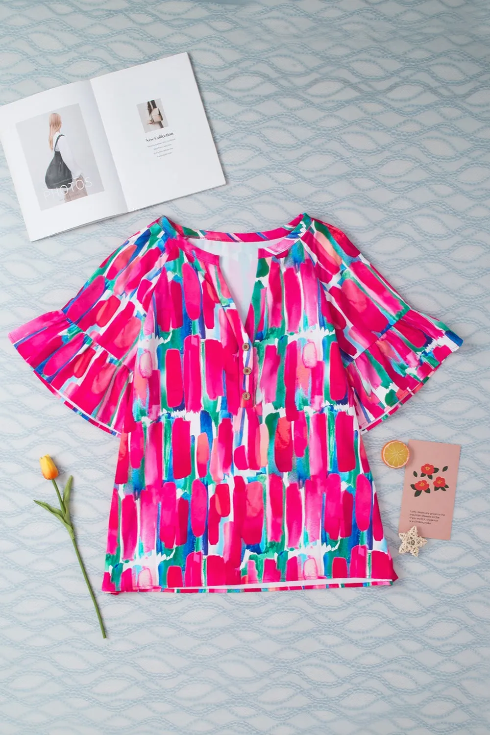 Opal Printed Notched Half Sleeve Blouse