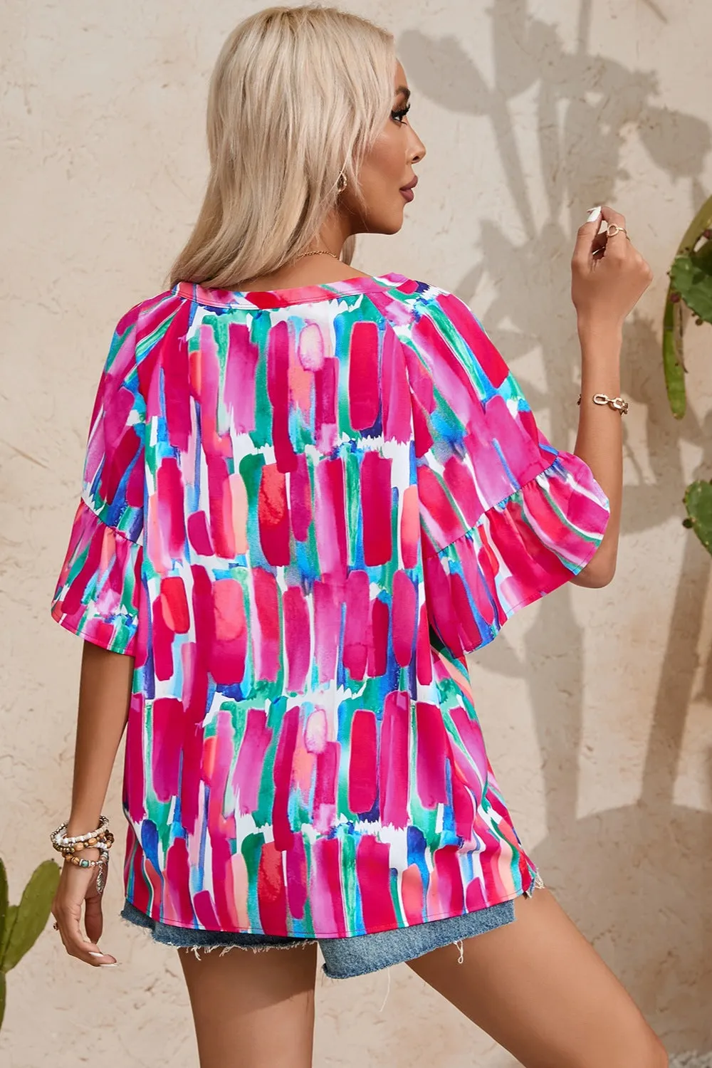 Opal Printed Notched Half Sleeve Blouse