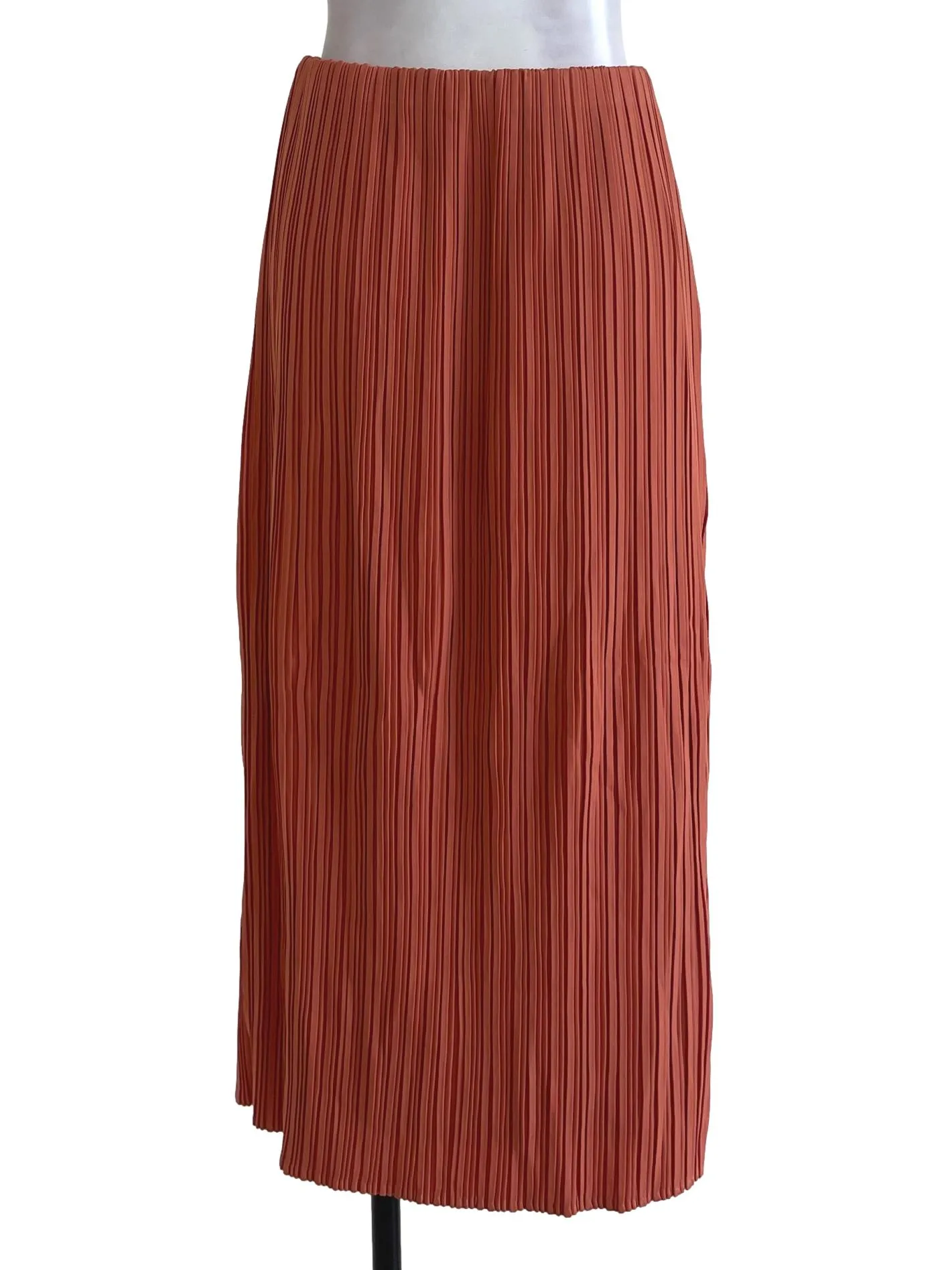 Orange Pleated Midi Skirt LB