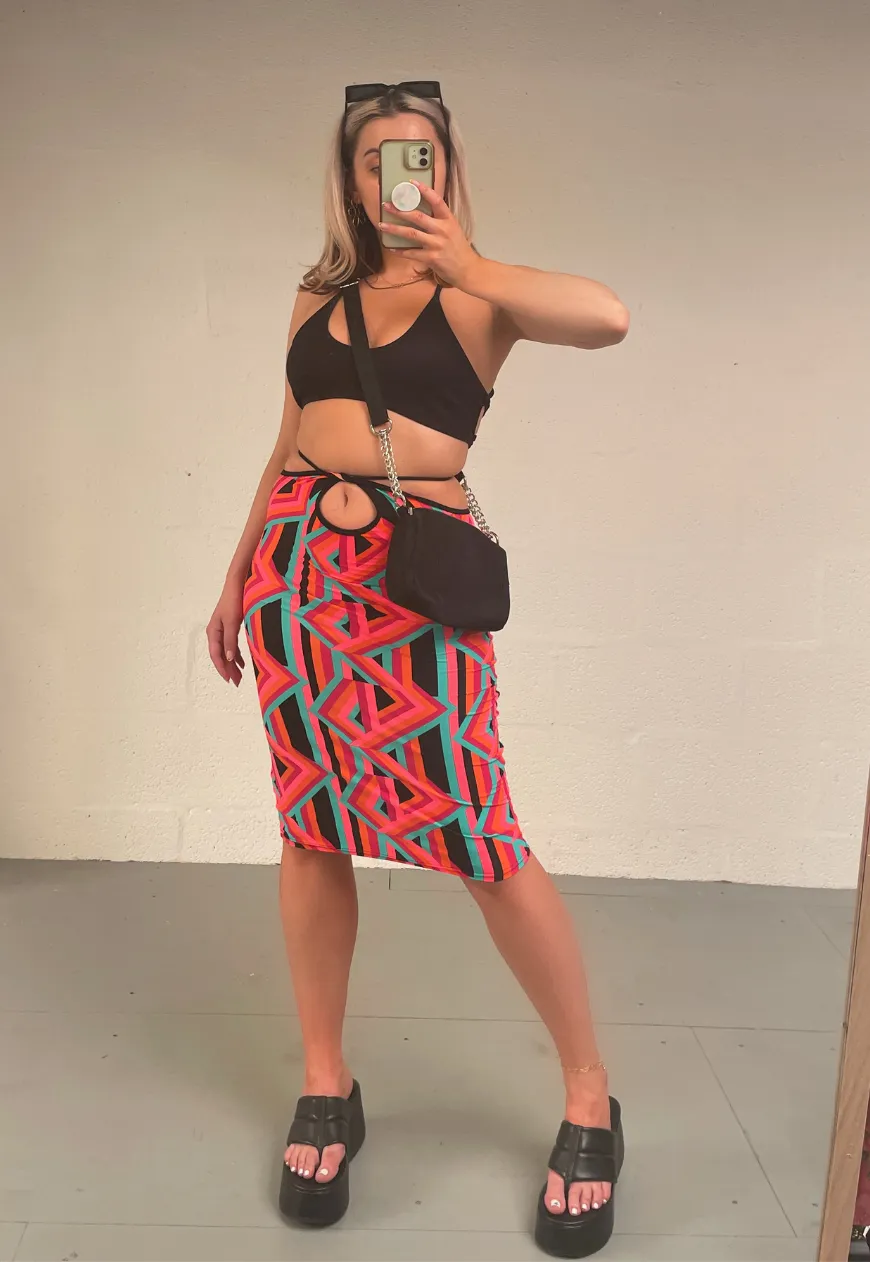ORANGE PRINT HALTER DRESS