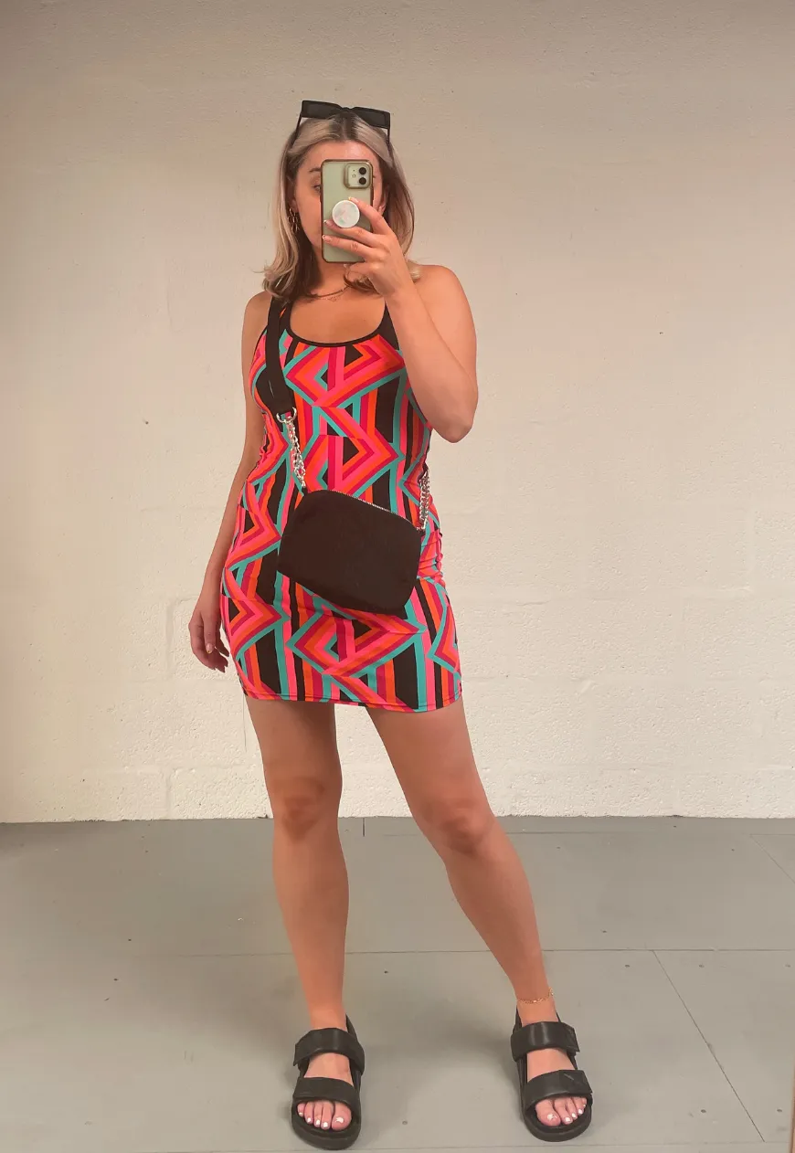 ORANGE PRINT HALTER DRESS