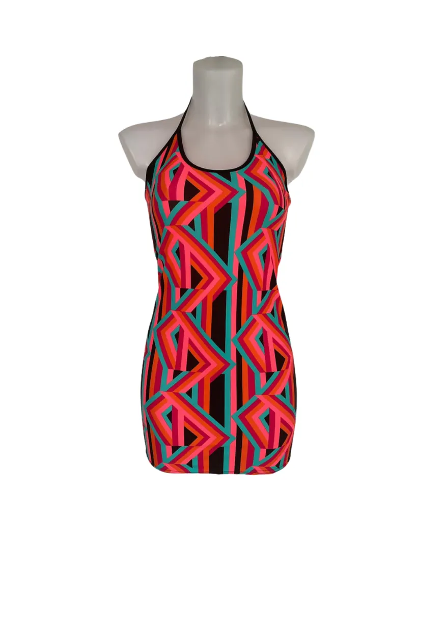 ORANGE PRINT HALTER DRESS