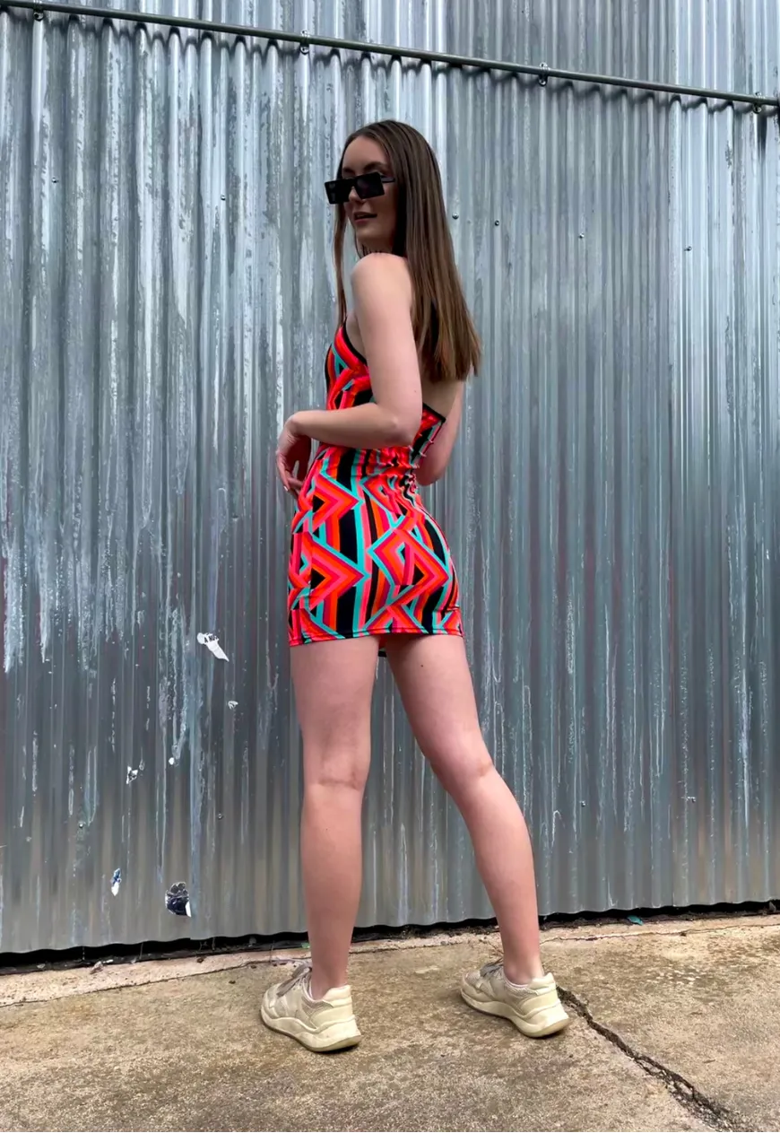 ORANGE PRINT HALTER DRESS