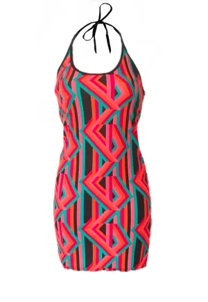 ORANGE PRINT HALTER DRESS