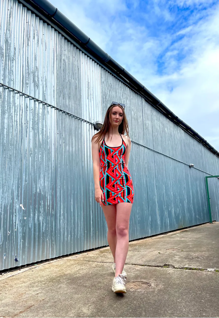 ORANGE PRINT HALTER DRESS