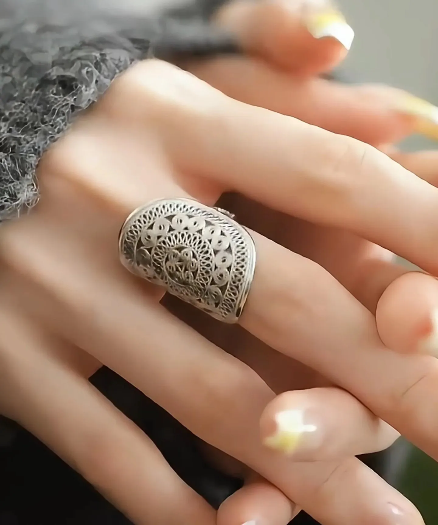 Oversize Silk Sterling Silver Hollowed Out Rings