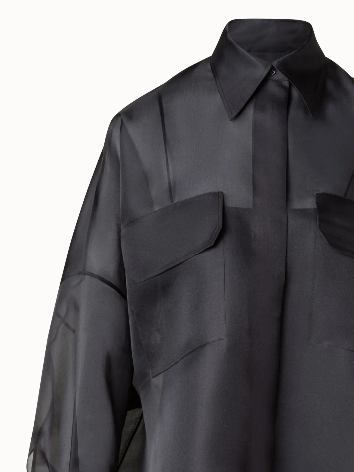 Oversized Semi-Sheer Silk Organza Shirt Blouse