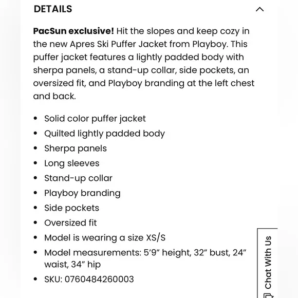Pacsun Playboy Apres Ski Puffer NWT