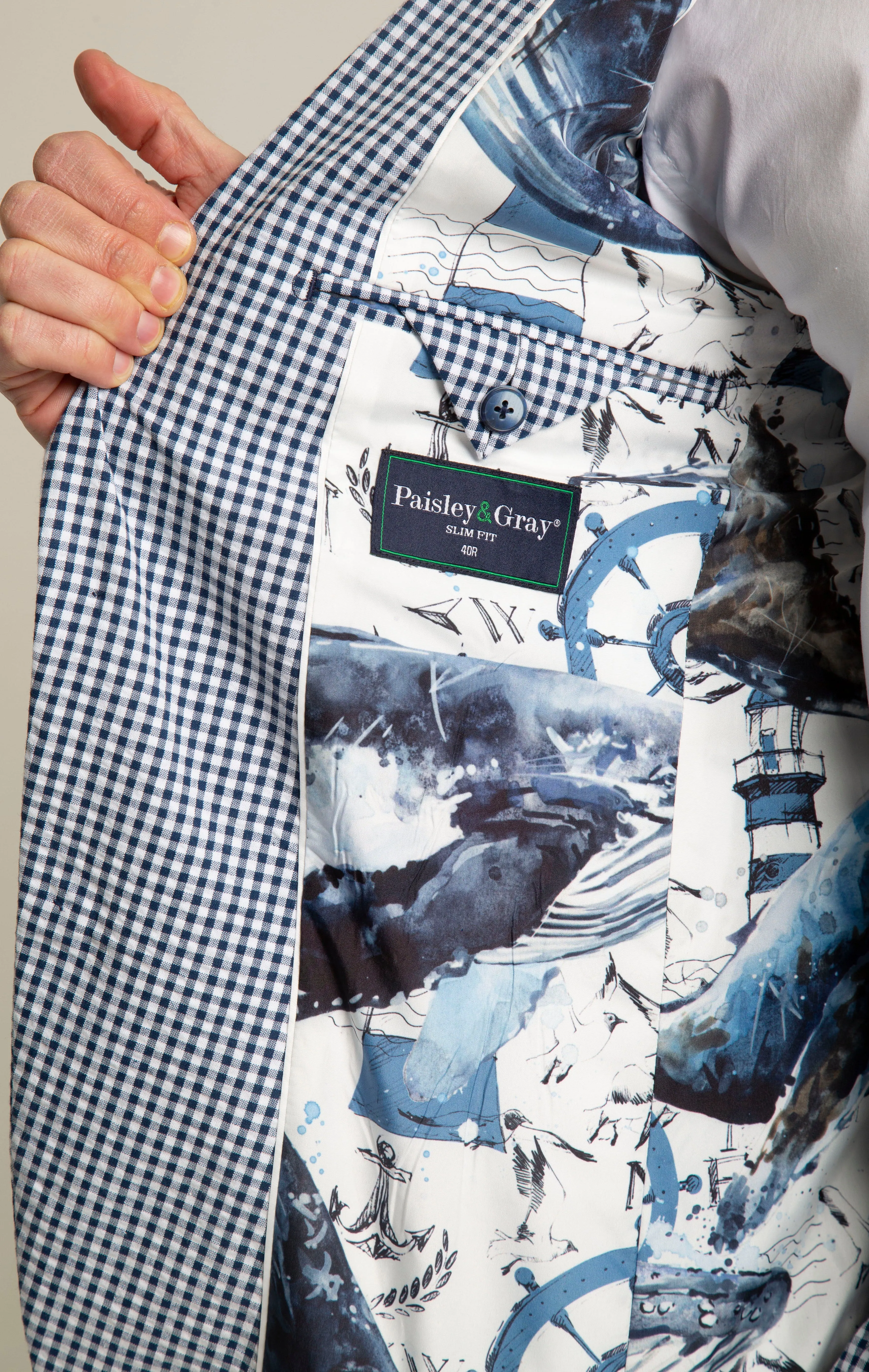 Paisley & Gray Dover Notch Navy & White Gingham Seersucker Suit