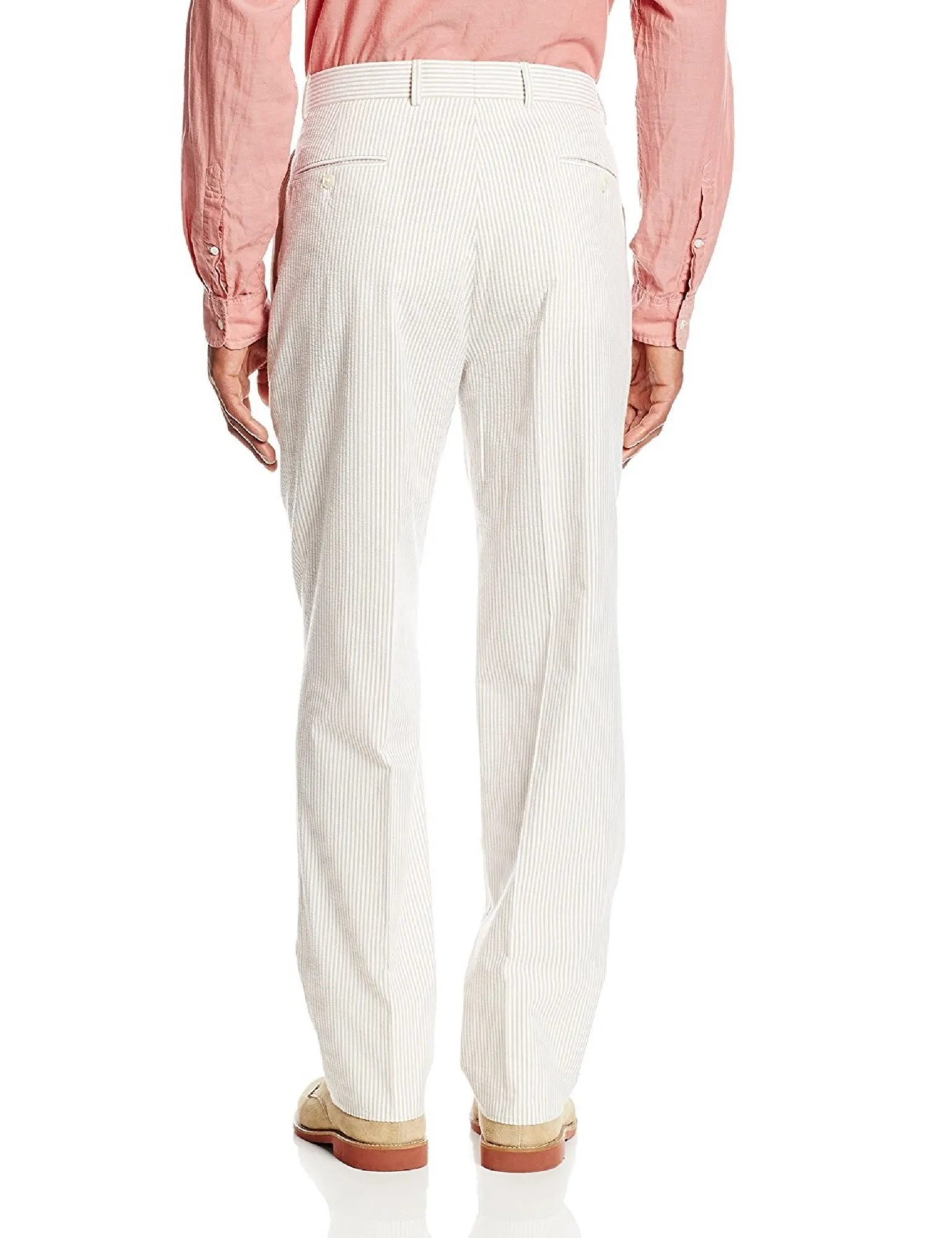 Palm Beach 'Original' Tan/White Seersucker Flat Front Pant Big and Tall