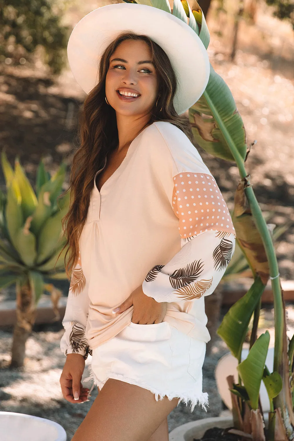 Palm Leaves Polka Dot Loose Blouse