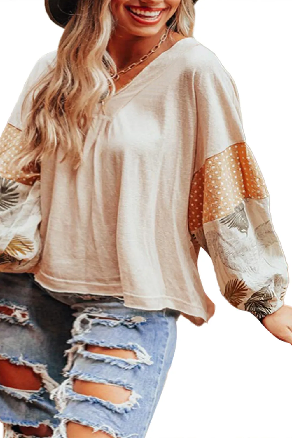 Palm Leaves Polka Dot Loose Blouse