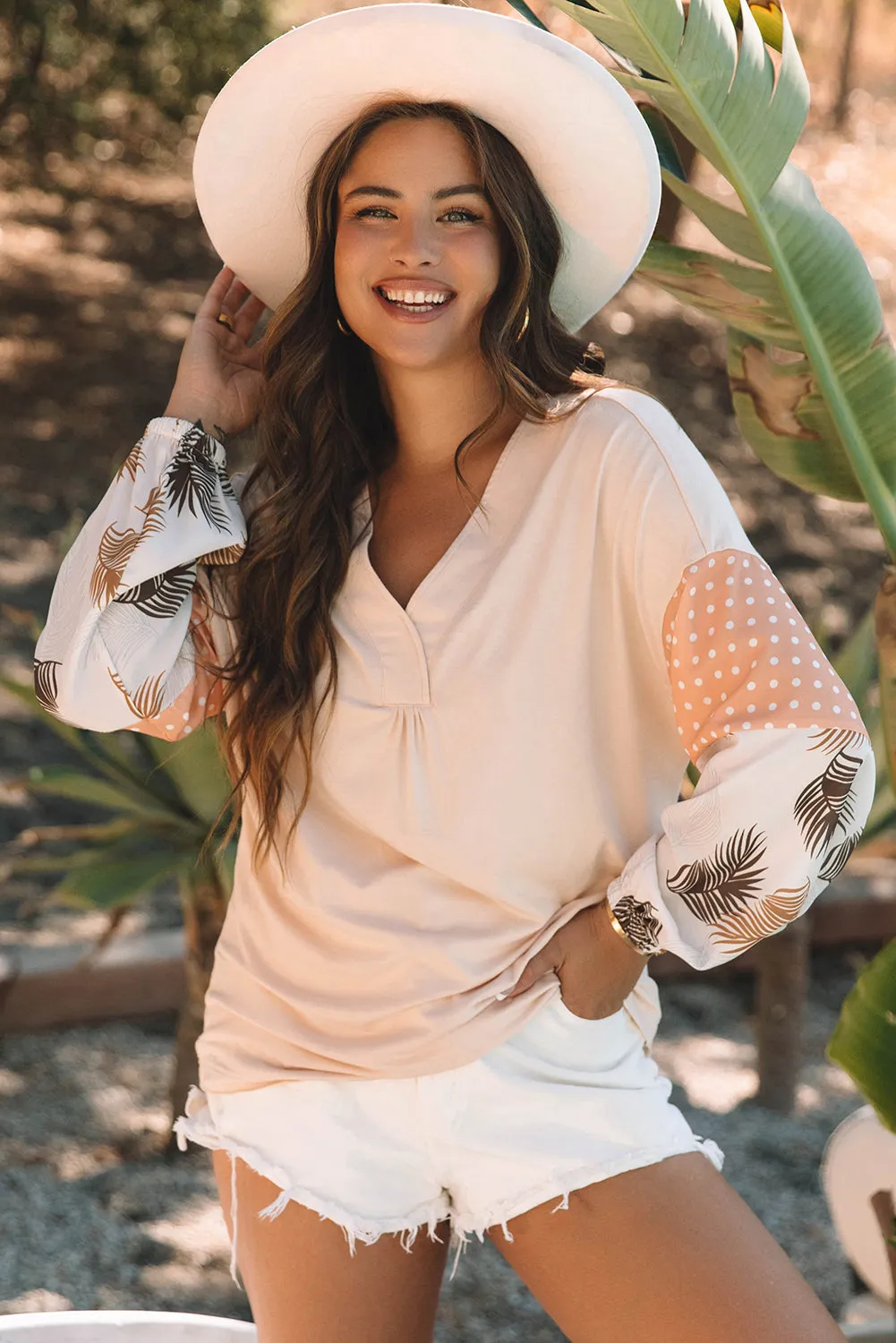 Palm Leaves Polka Dot Loose Blouse