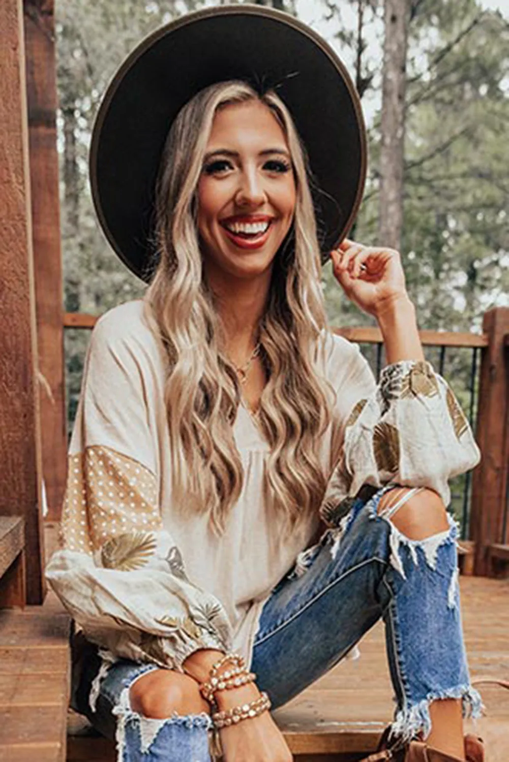 Palm Leaves Polka Dot Loose Blouse