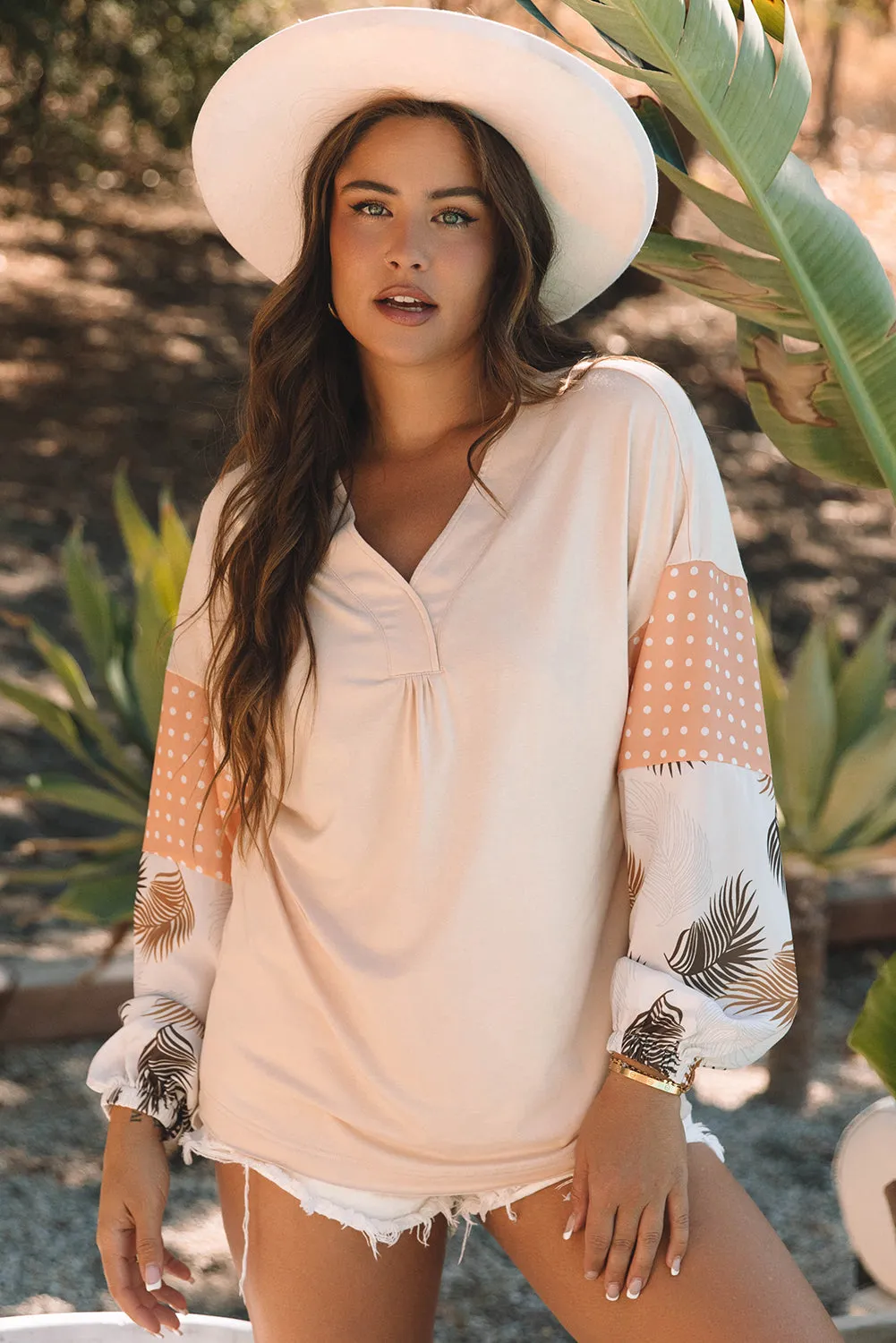 Palm Leaves Polka Dot Loose Blouse
