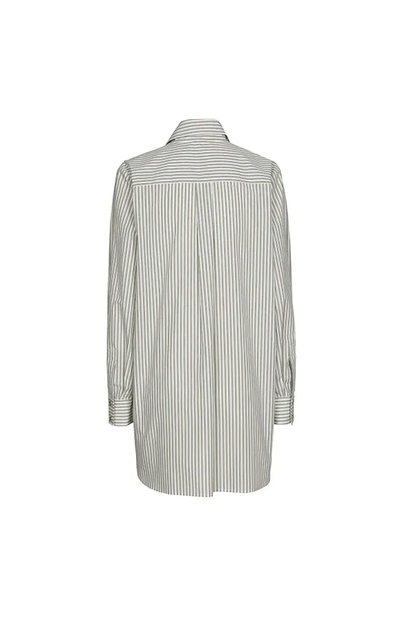 PALM TREE EMBROIDERY STRIPED COTTON SHIRT