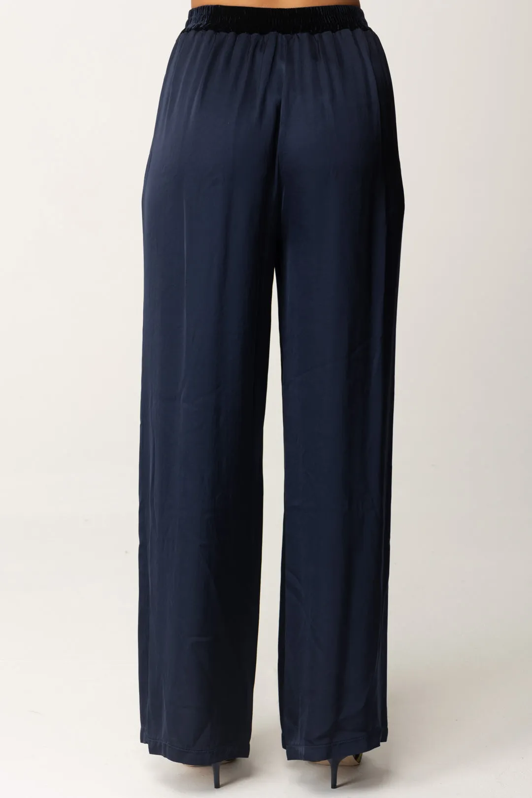 Pantaloni Palazzo con Dettagli In Velluto