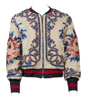 Paris Jacket Multi Color Long sleeve beaded Zip up Floral Flowers New