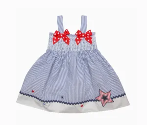 Patriotic Smocked Seersucker Bow Dress