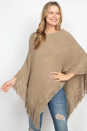 PATTERN KNITTED FRINGE PONCHO