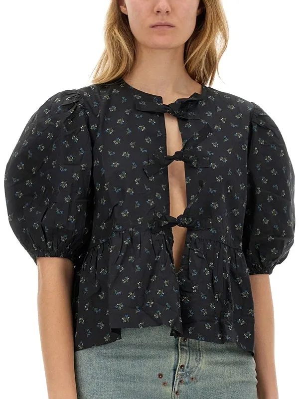 Pattern Printing Cotton Blouse