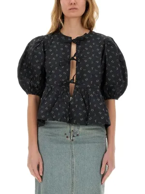 Pattern Printing Cotton Blouse