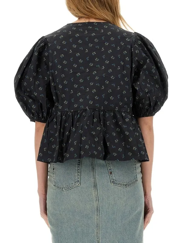 Pattern Printing Cotton Blouse