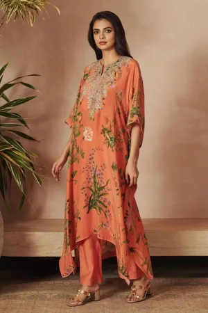 PEACH PRINTED KAFTAN PAIRED WITH PANTS