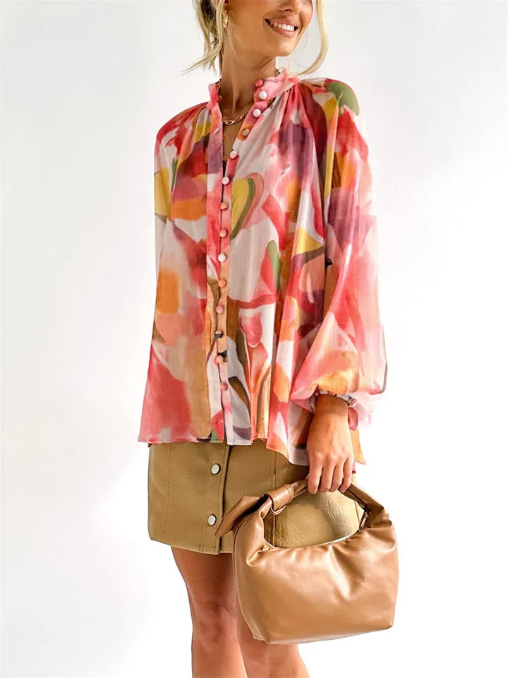 Personalized Printed V-Neck Blouse for Women