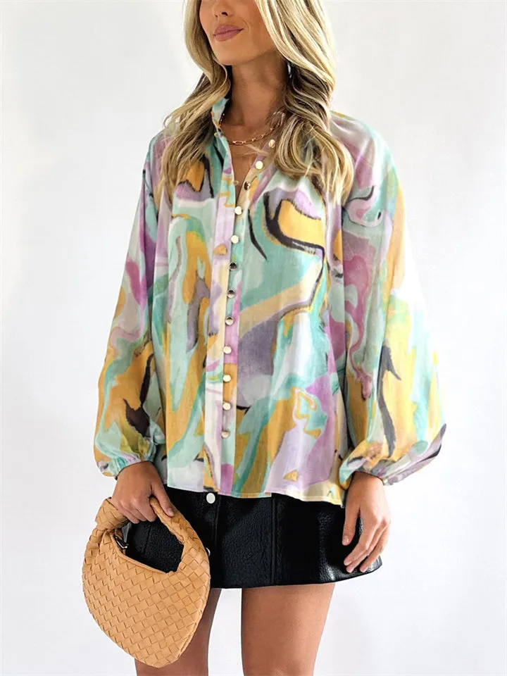 Personalized Printed V-Neck Blouse for Women