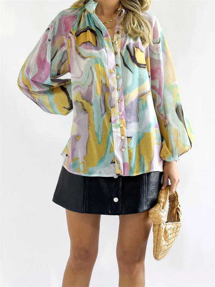 Personalized Printed V-Neck Blouse for Women