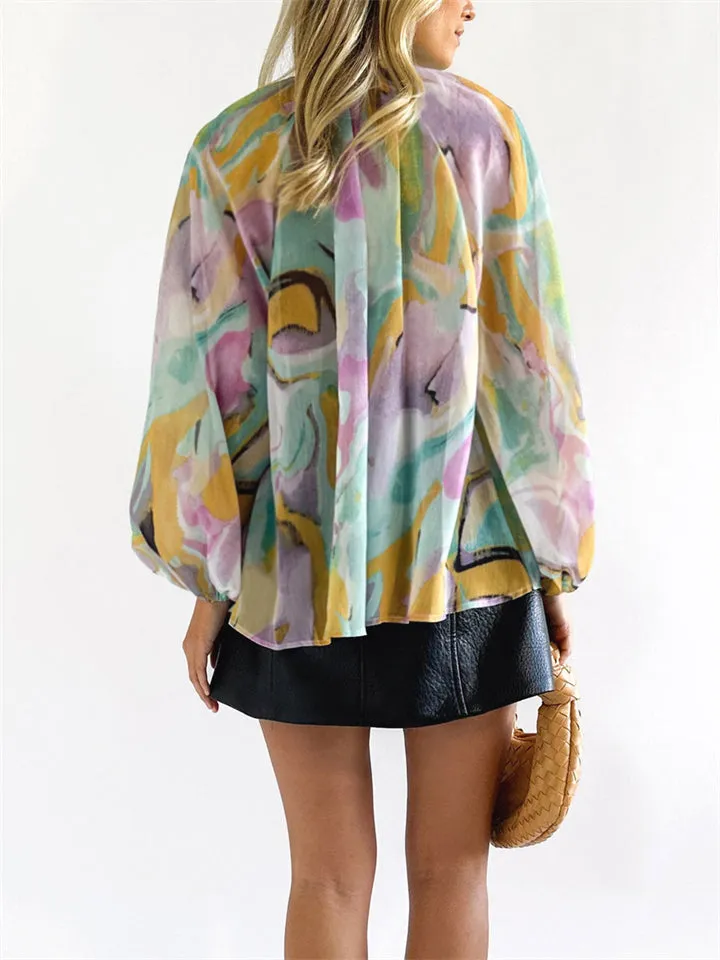 Personalized Printed V-Neck Blouse for Women
