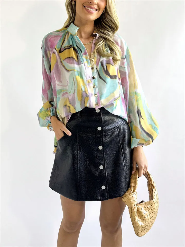 Personalized Printed V-Neck Blouse for Women