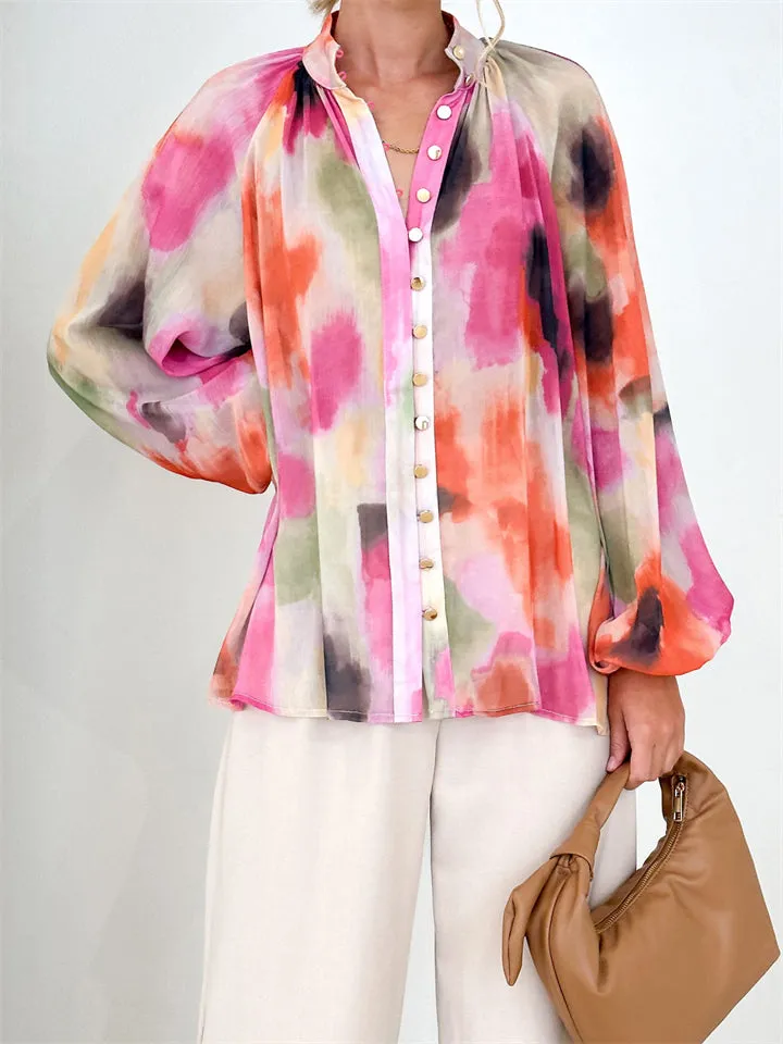 Personalized Printed V-Neck Blouse for Women