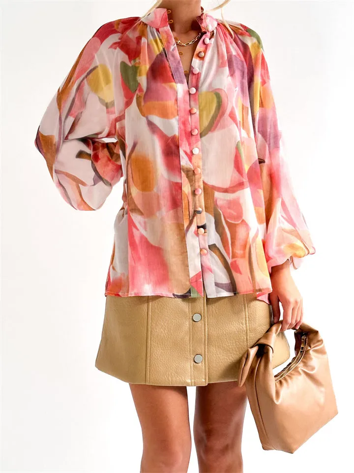 Personalized Printed V-Neck Blouse for Women