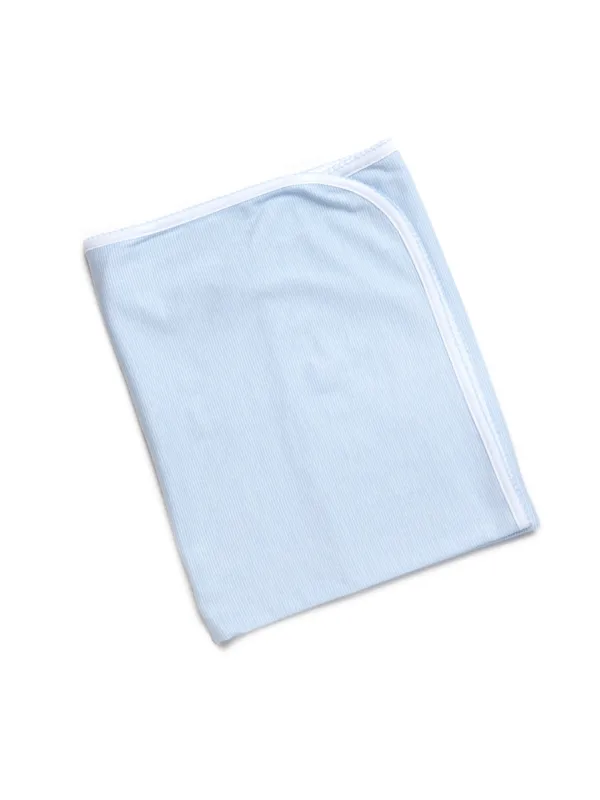Pima Cotton Picot Trim Baby Blanket | Lt Blue Mini Stripe