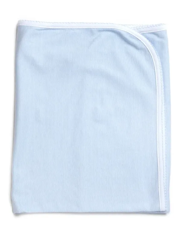 Pima Cotton Picot Trim Baby Blanket | Lt Blue Mini Stripe