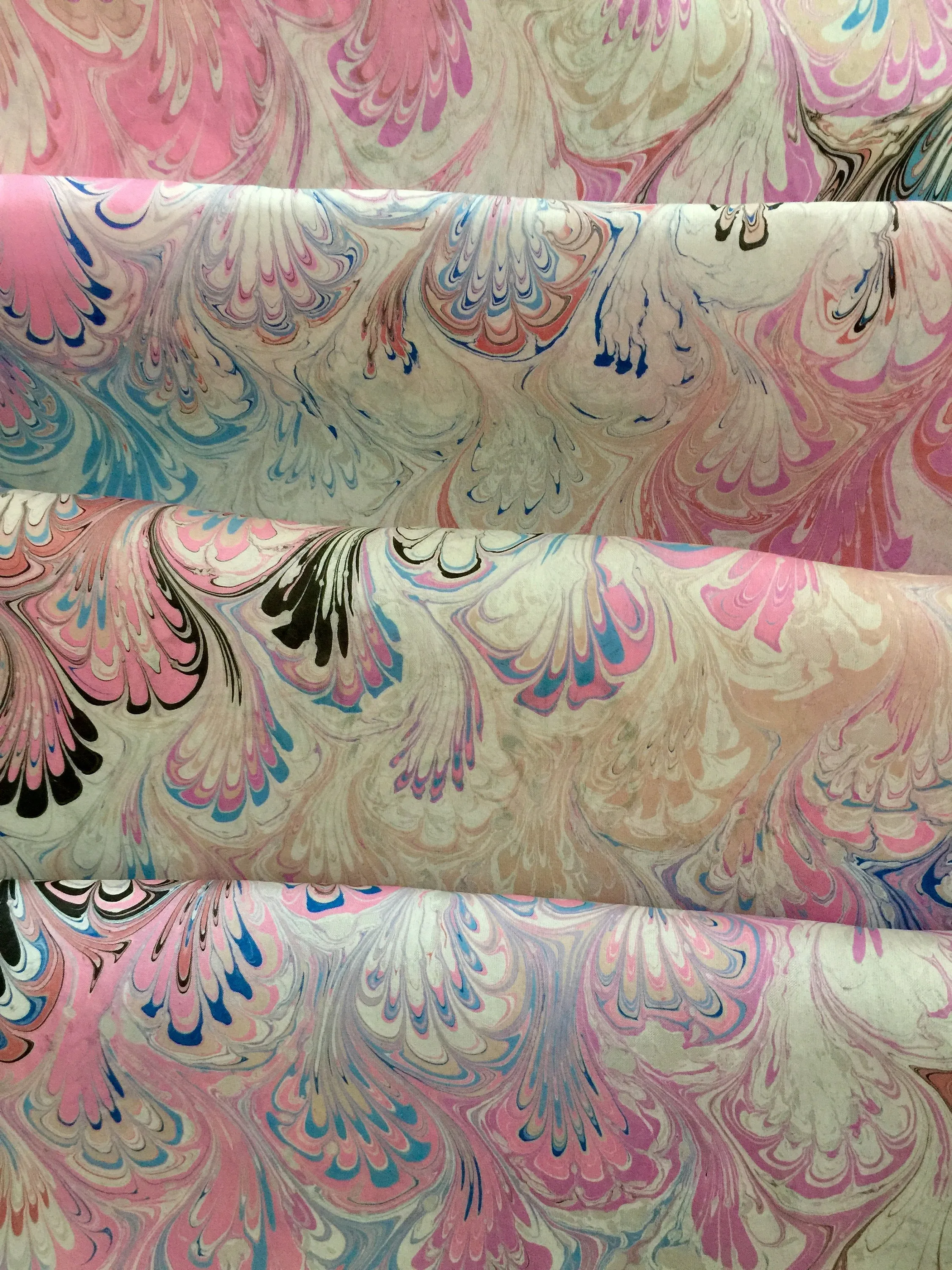 Pink blue bouquet  water marbled 8mm Habotai silk.  Hang on the wall, use as a table runner or wear this unique piece
