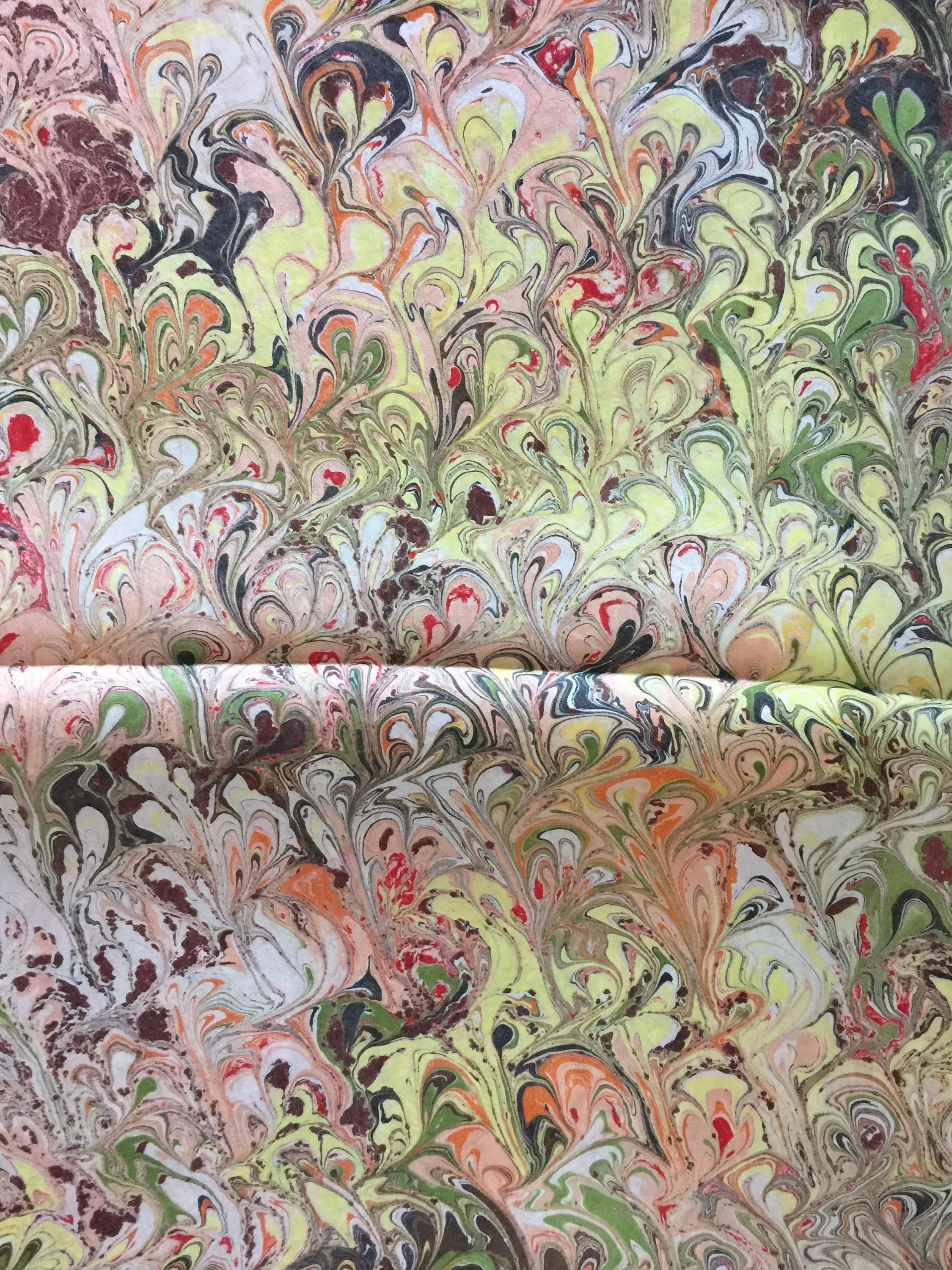 Pink, brown and green with orange and red accents Bouquet  Habotai Silk 14x72"