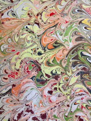 Pink, brown and green with orange and red accents Bouquet  Habotai Silk 14x72"
