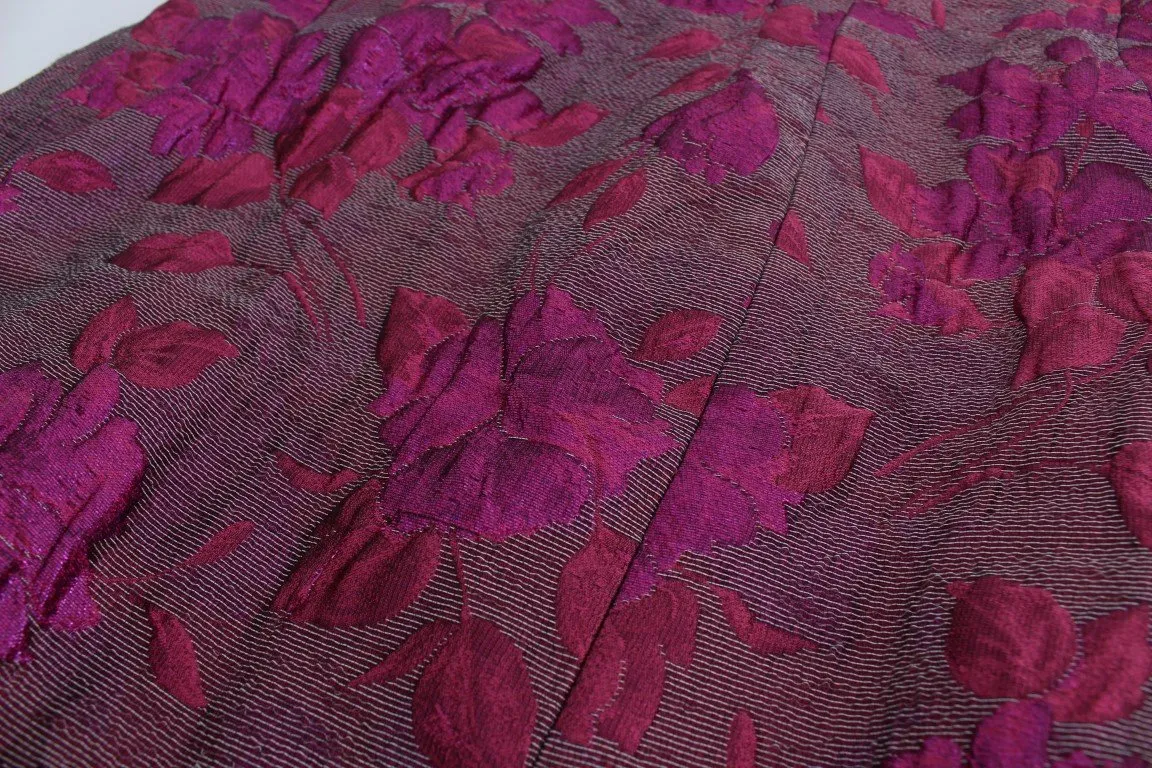 Pink Floral Brocade Sheath Gown Dress