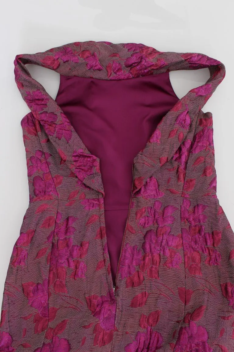 Pink Floral Brocade Sheath Gown Dress