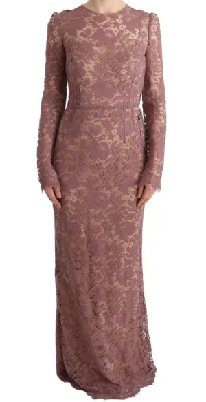 Pink Floral Lace Sheath Long Dress